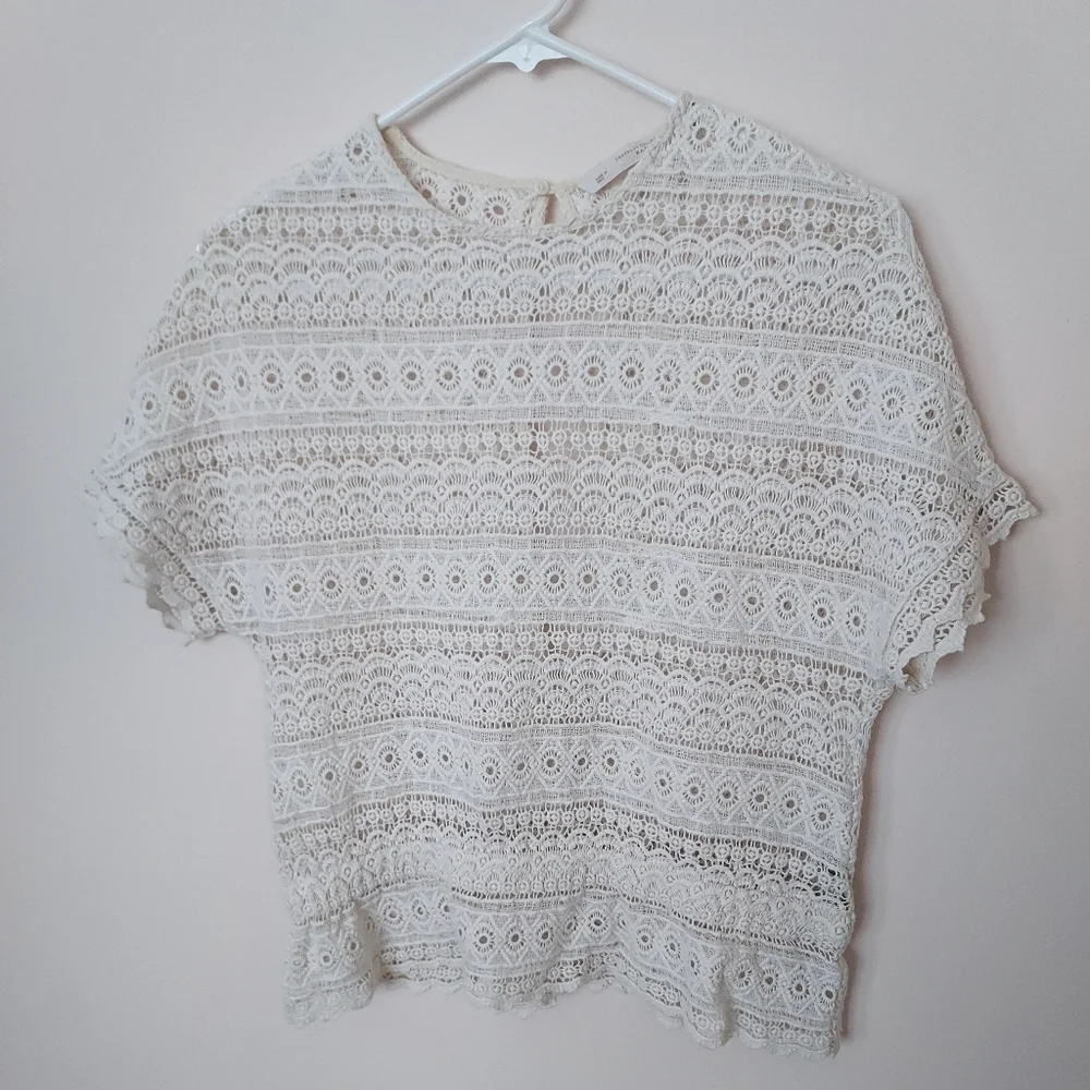 Zara Trafaluc Collection Delicate Embroidered Dolman sleeve eyelet Top Romantic